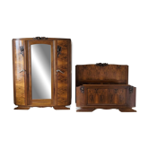 Ensemble chambre noyer : armoire et lit en bois massif