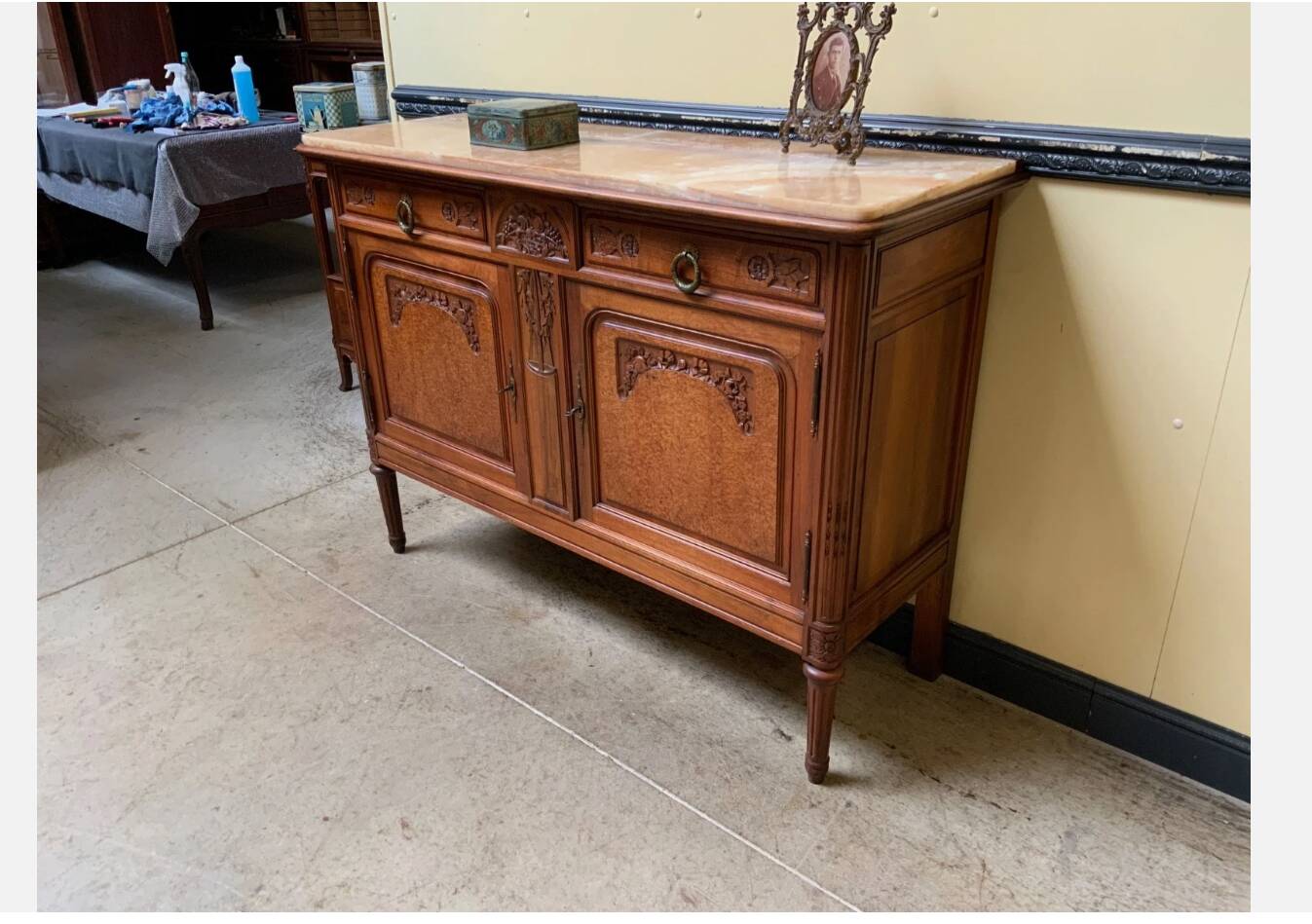 Antique Art Nouveau walnut sideboard, chest of drawers,