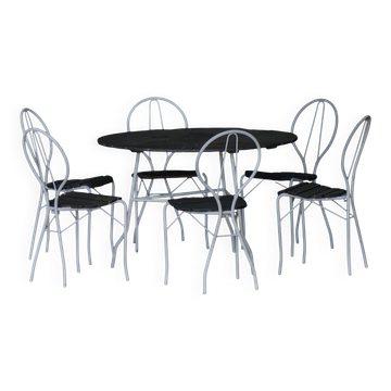 Vintage garden set Tore Ahlsén "Pia", table and 6 chairs, modern Swedish, 1990s.