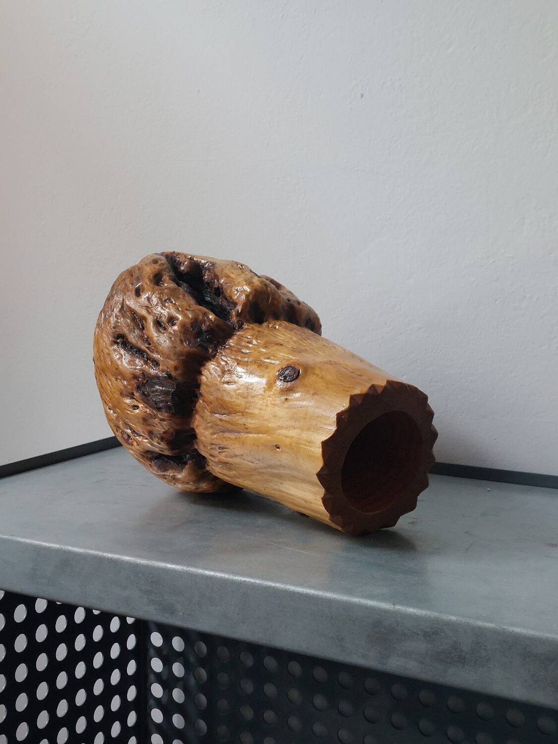 Vintage brutalist hand-carved burl wood vase