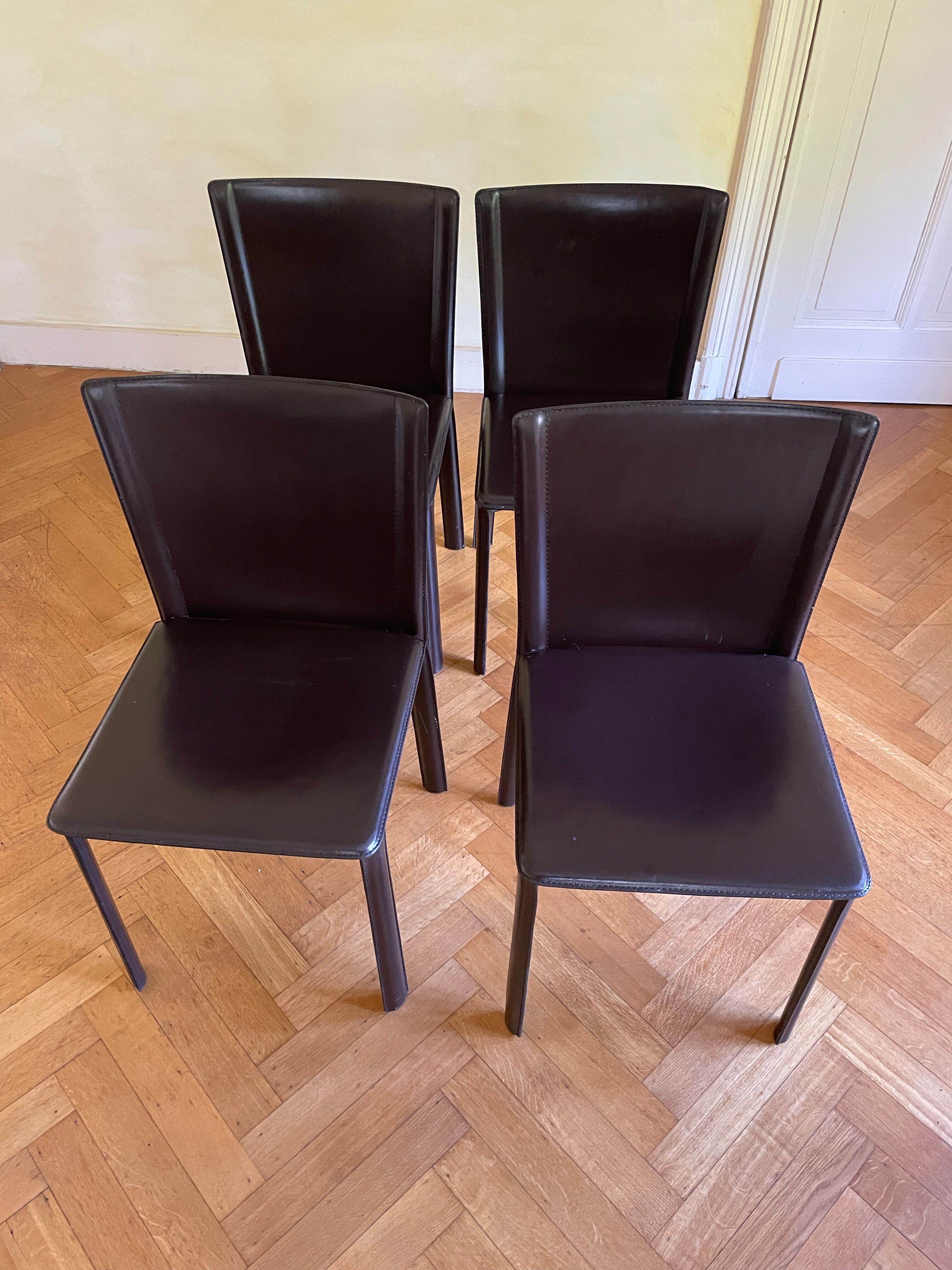 Lot 4 chairs moka cinna brown leather