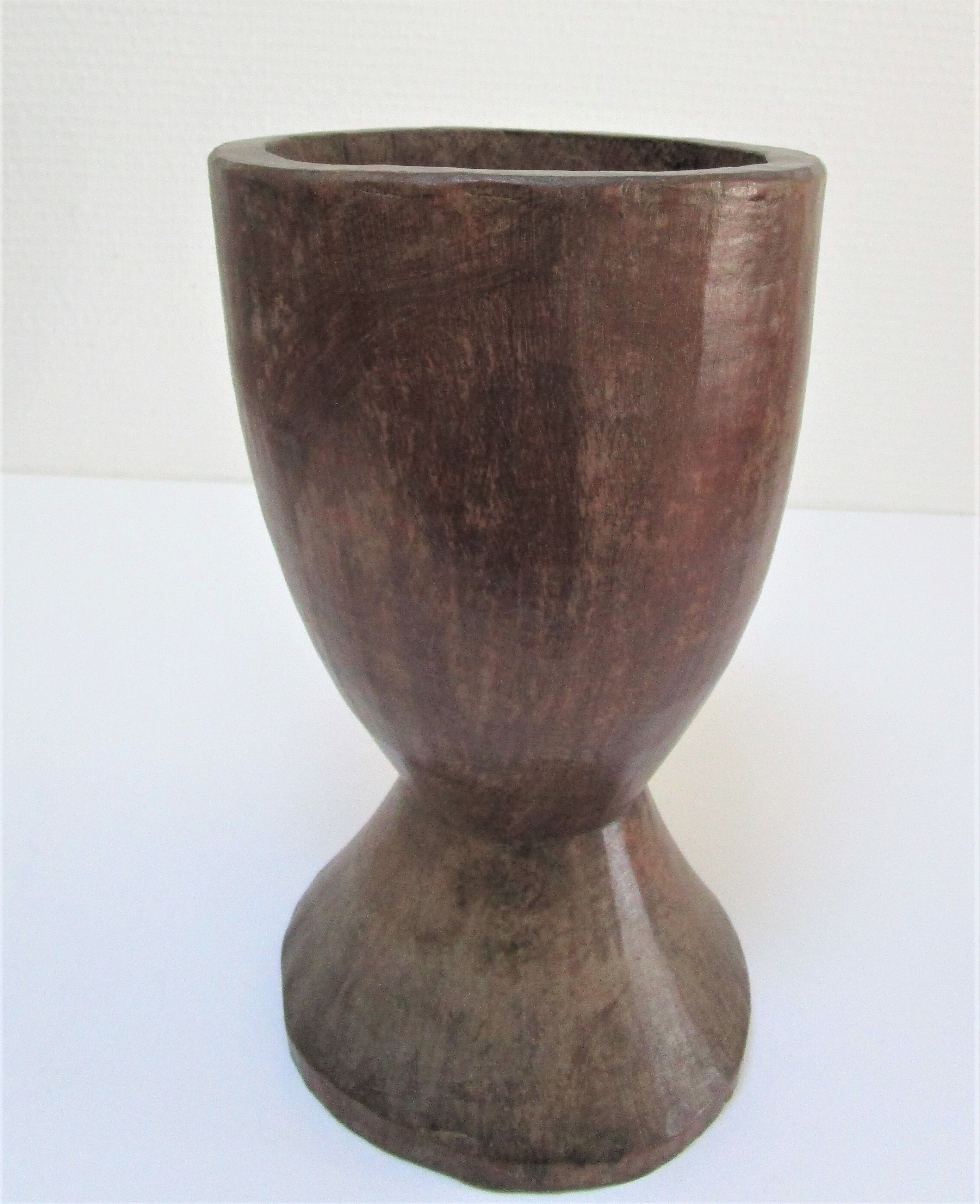 solid wood vase carved brutalist vintage