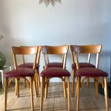 Set of 6 Luterma bistro chairs in blond wood and skaï 50s