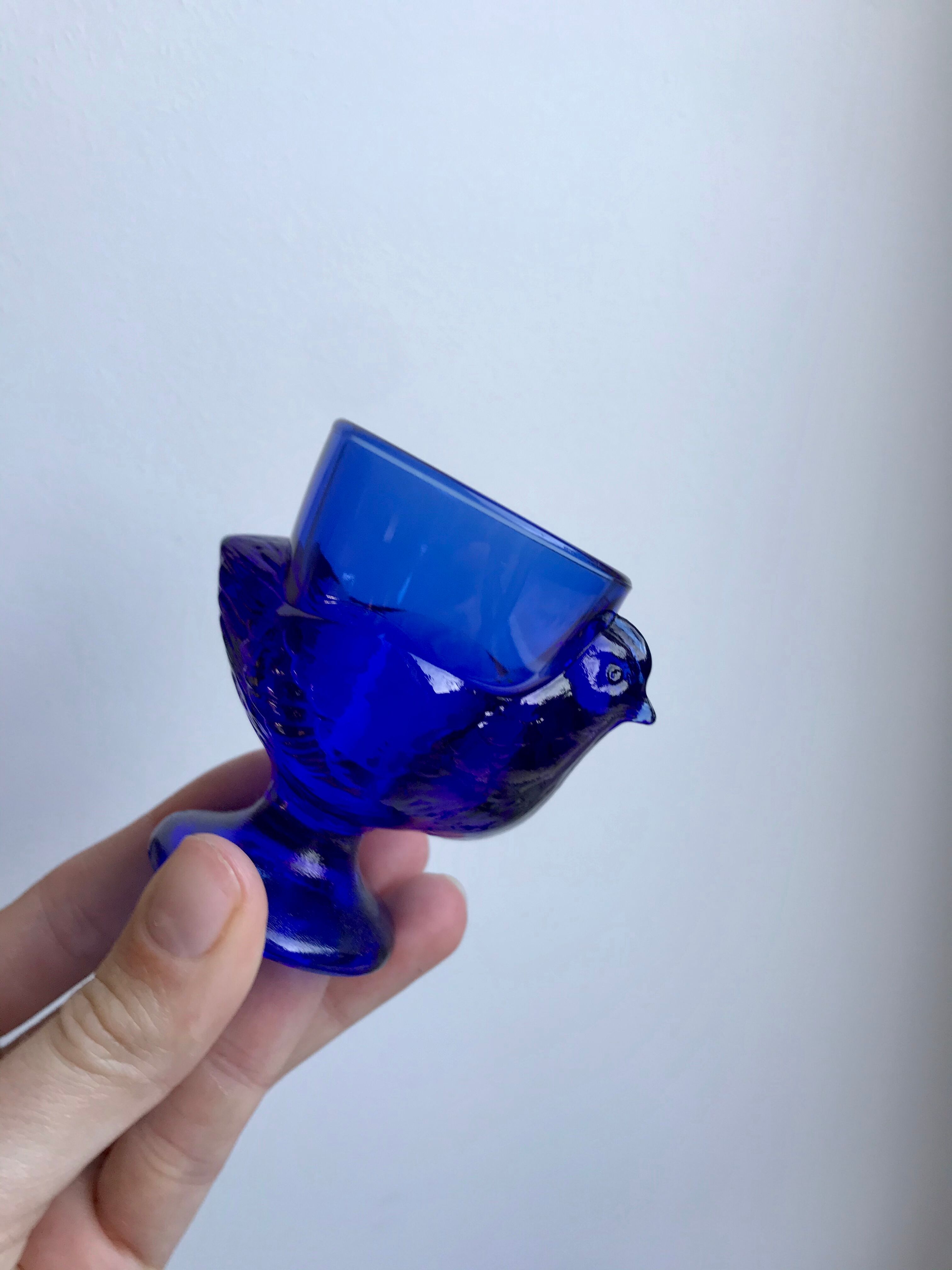 Set of 5 shells model hens in glass color royal blue 70s
