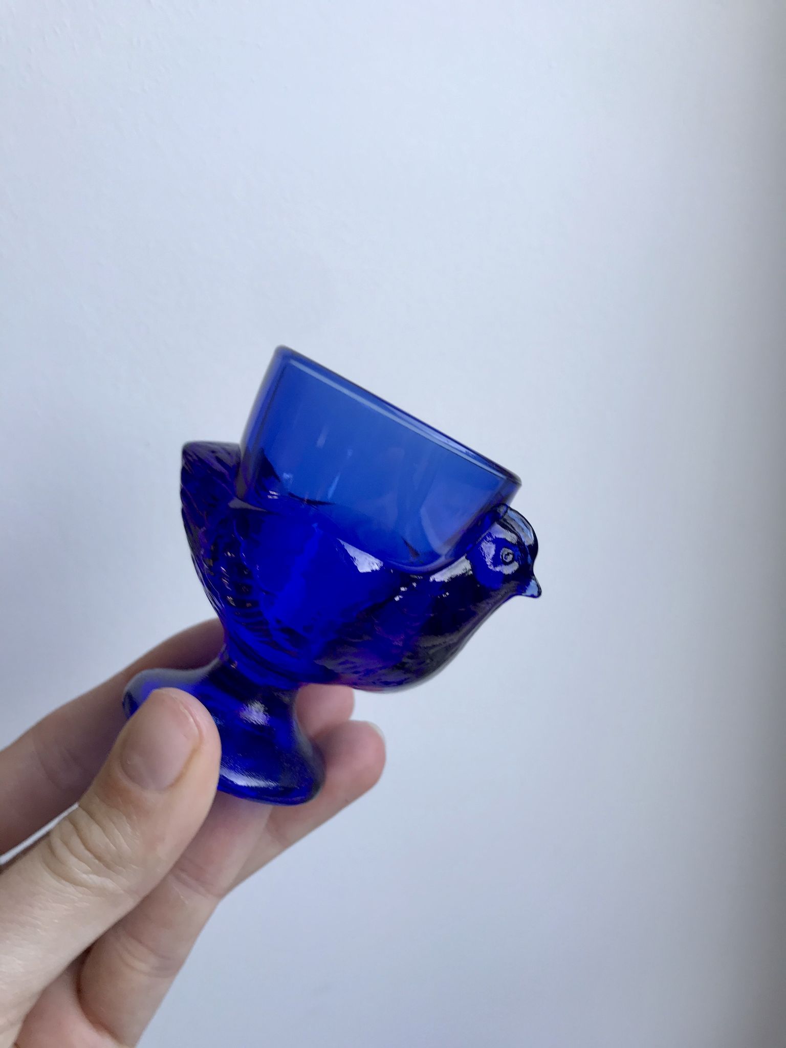 Set of 5 shells model hens in glass color royal blue 70s