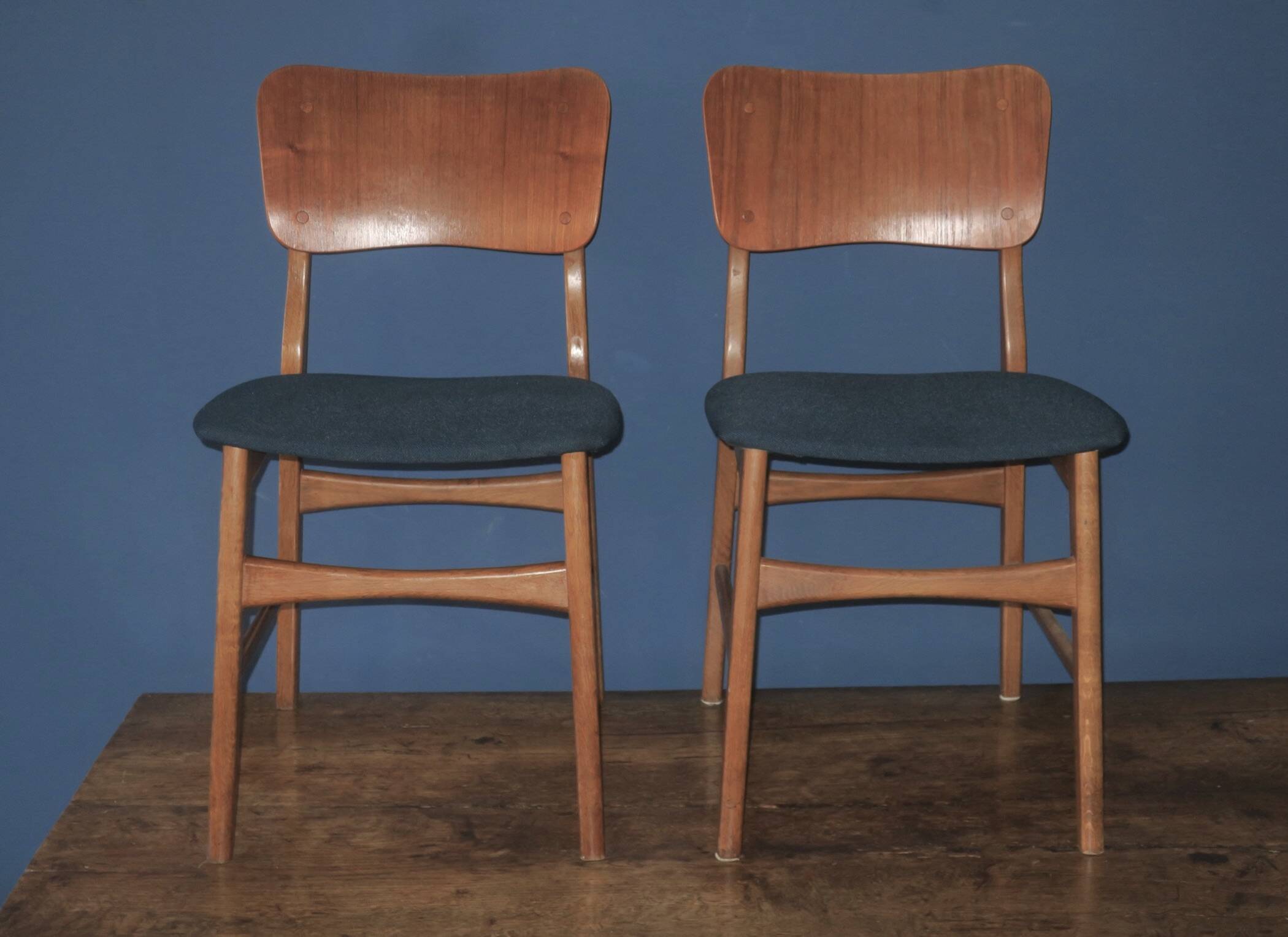 Pair of Danish teak chairs in petrol blue-green, 1960s