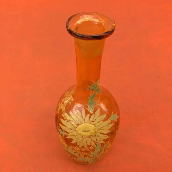 Années 1900'  Carafe à liqueur Verre ambre soufflé et émaillé