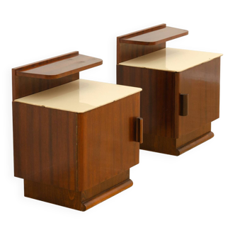 Tables de chevet en noyer par Jindřich Halabala pour UP Zavody, années 1950, set de 2