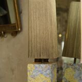 Base stuck blue beige marble-plaster, fringed lampshade Houles, 21st century.