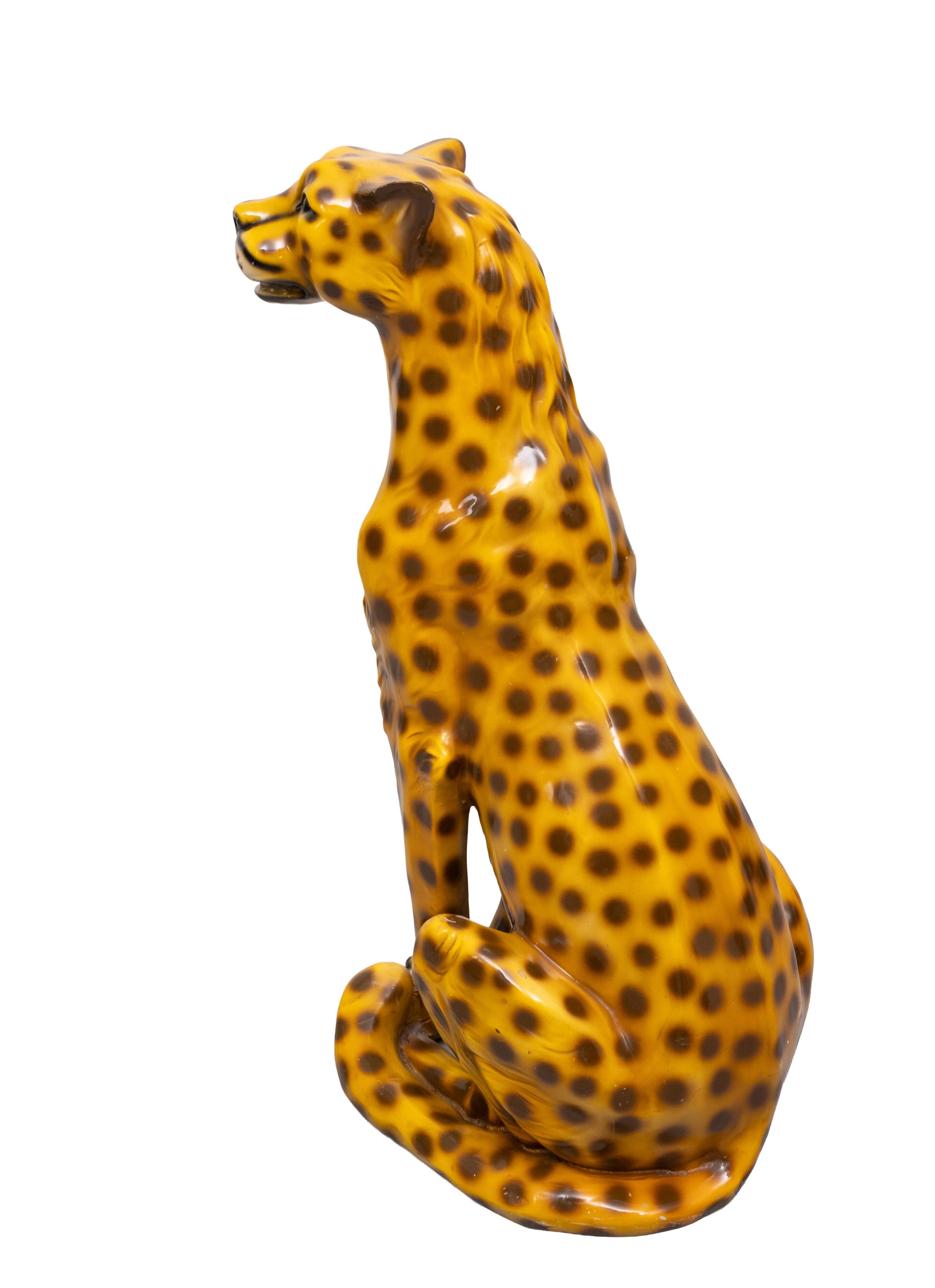 Italian Ceramic Monumental Cheetah Big Cat Statue 1970s
