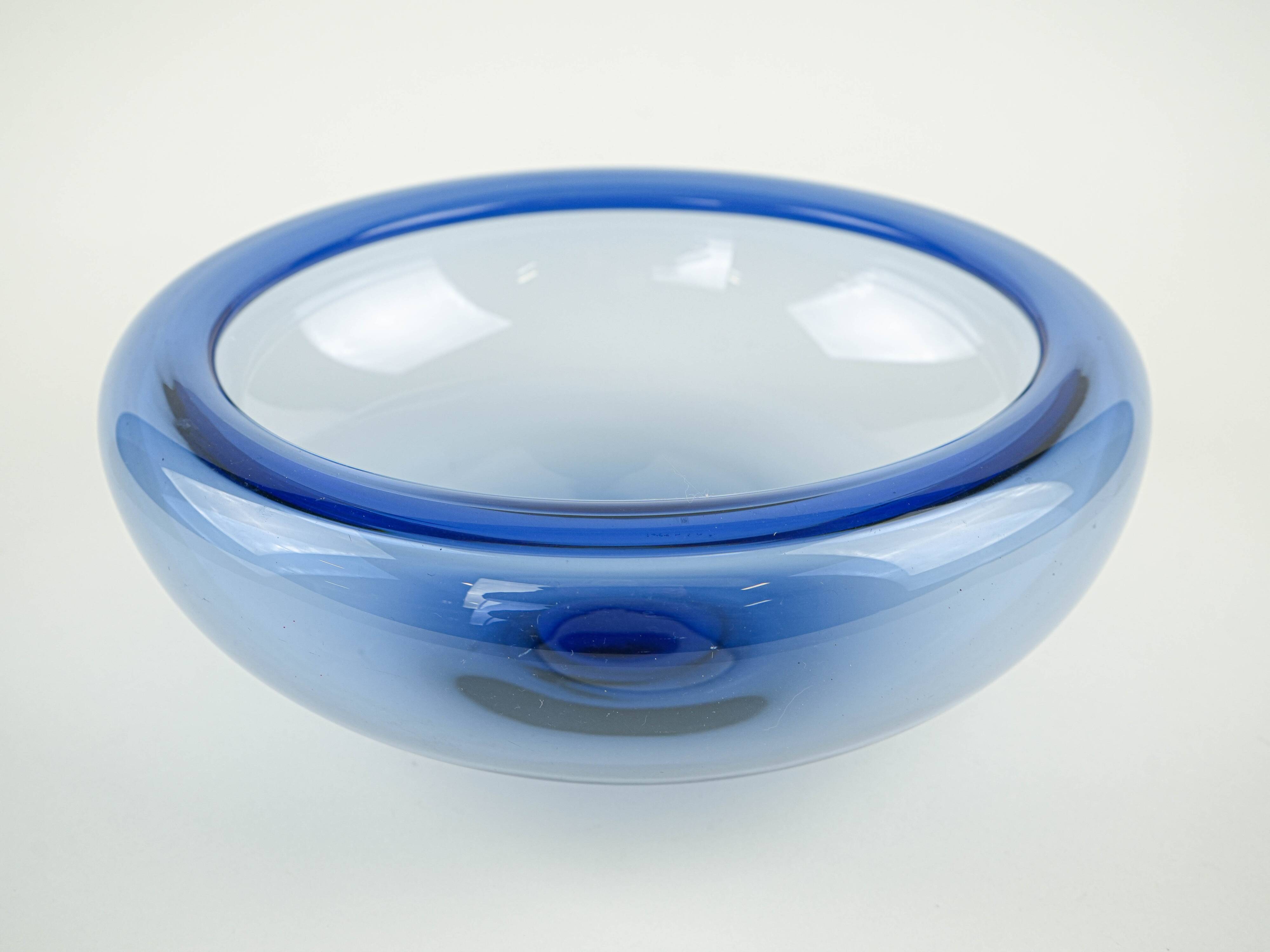 Blue glass bowl, Danish design, 1970s, manufactured by Holmegaard