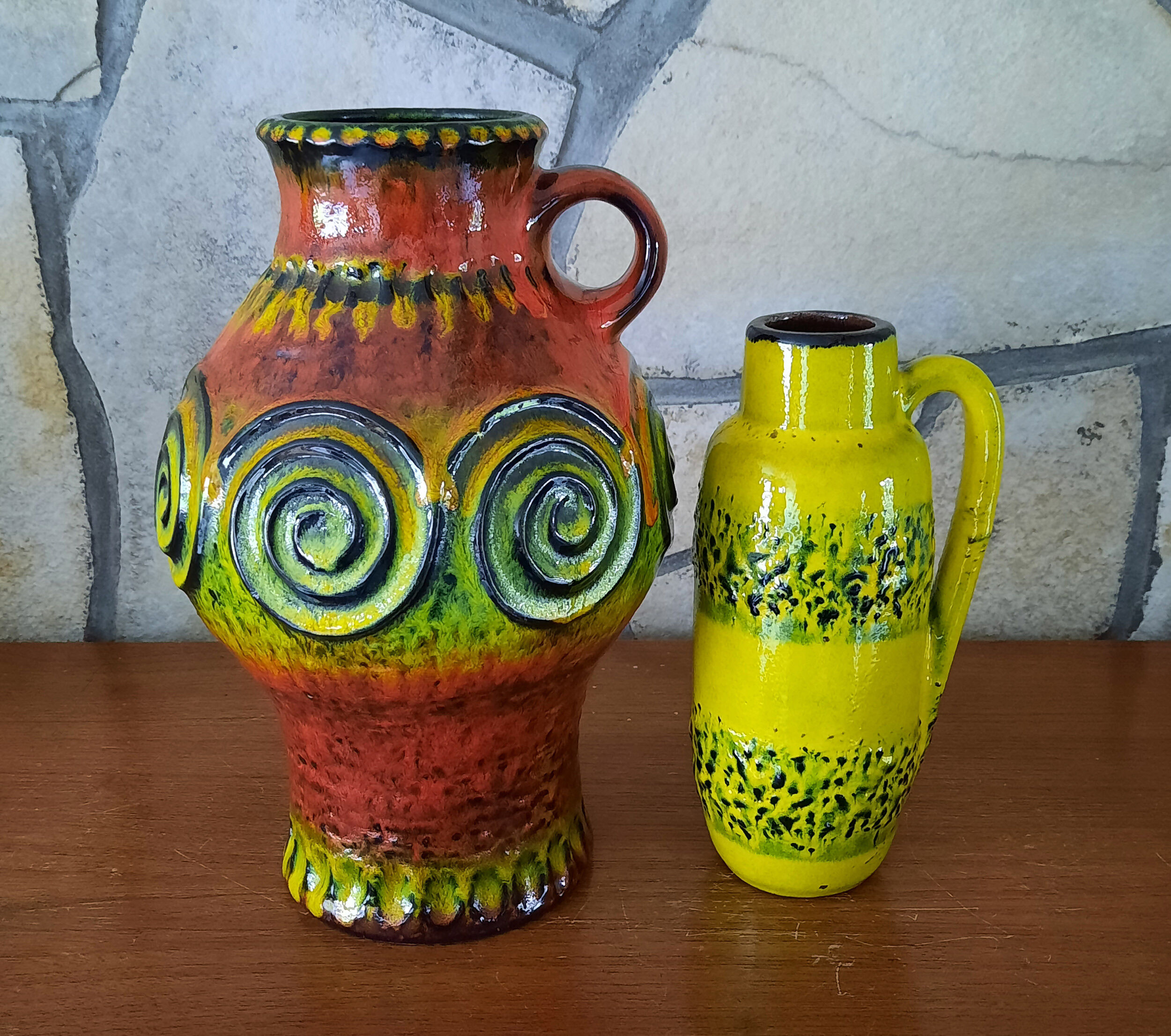 Pair of vases 1970's fat lava retro design mid century