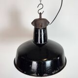 Industrial Black Enamel Factory Lamp with Cast Iron Top, 1950s