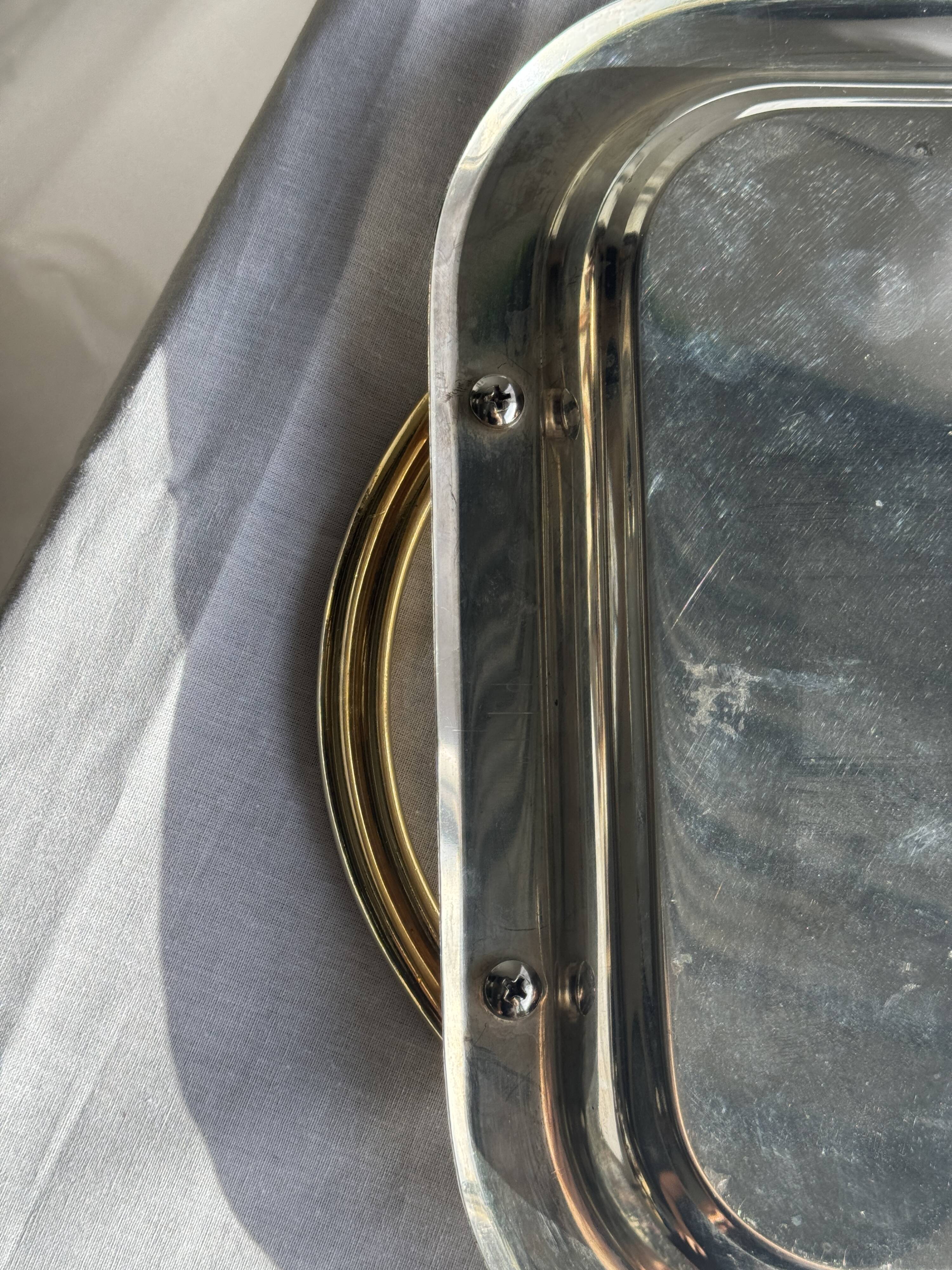 Silver-plated vintage tray with golden handles 29x45