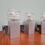 Pair of brushed aluminum and crystal wall lights, 1970s