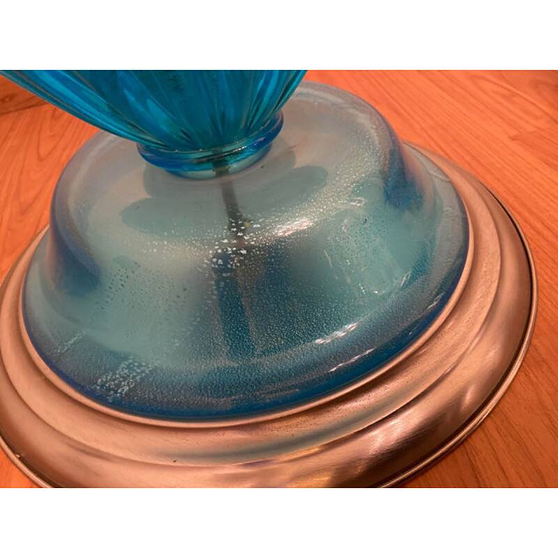 1980s Italian Venetian Blue and Silver Murano Glass Style Coffee Table