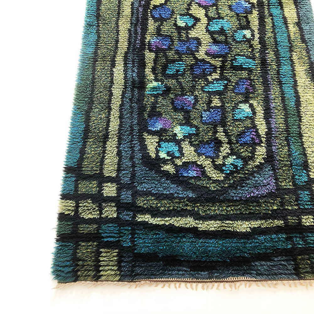 Original Abstract Scandinavian High Pile Abstract Rya Rug Carpet, Sweden, 1960s 115x195cm