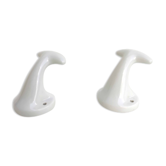 Pair of bathroom hooks or kitchen in white porcelain from Limoges