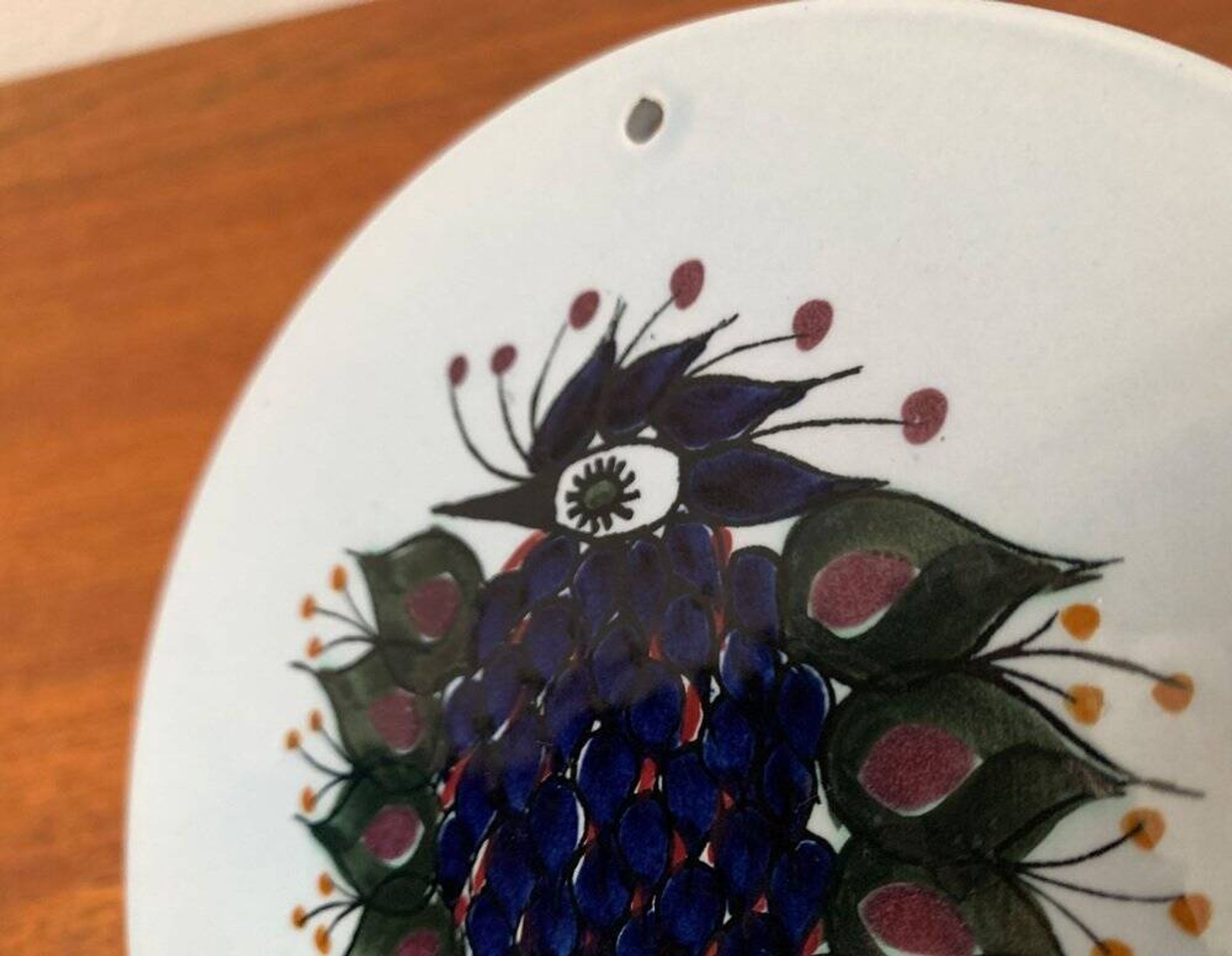 Mid-Century Danish wall plate with Crazy Bird design by Beth Breyen for Royal Copenhagen.