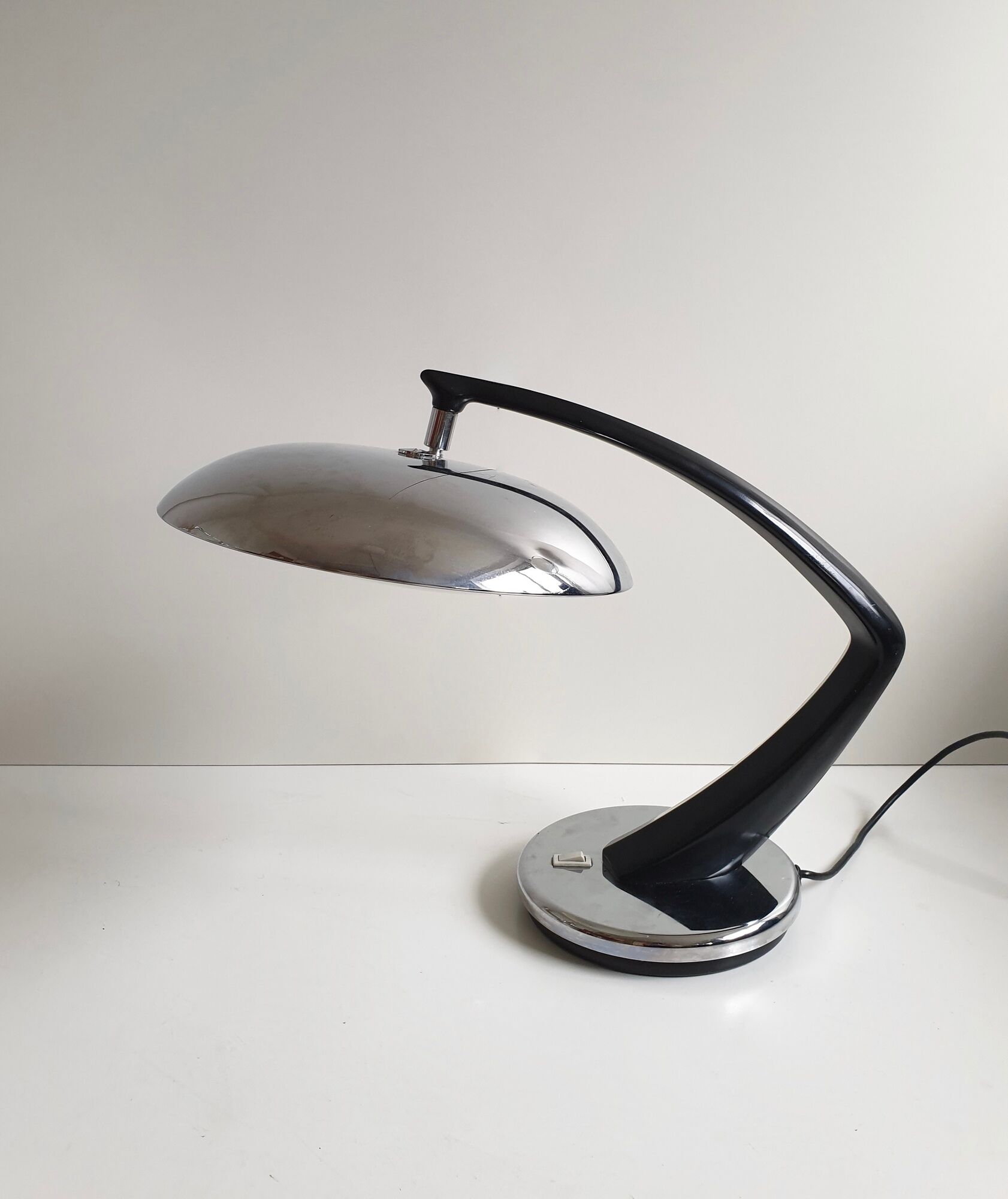 Mid century black and chrome 'Boomerang' lamp from Fase, Madrid, c.1960