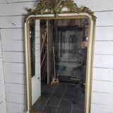 Ancien miroir style Louis XV patine doré et blanc, 145×82cms