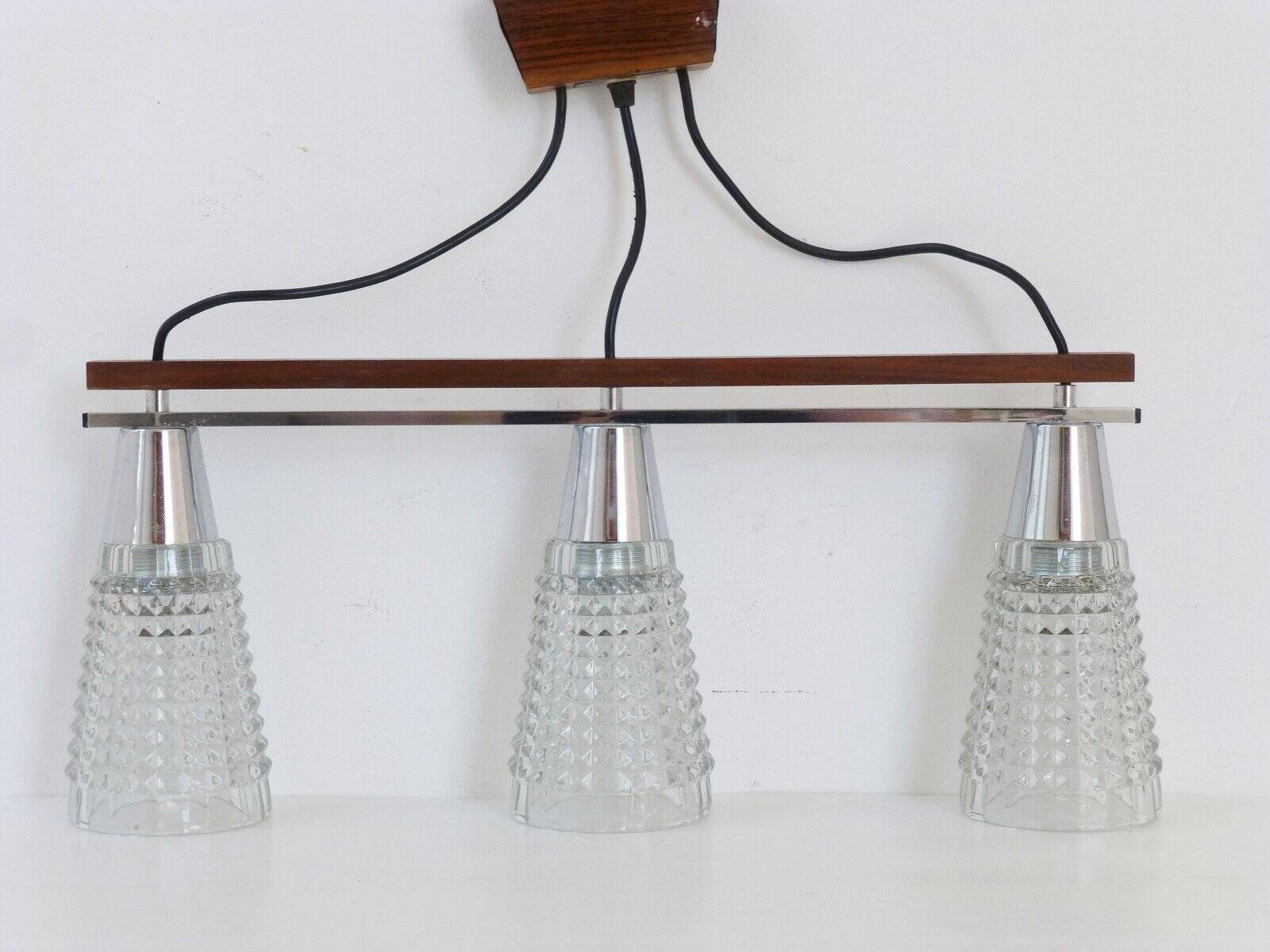 Vintage 1960s teak pyramid ceiling light