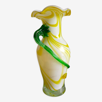 Vase en verre jaune et vert