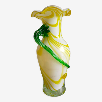 Yellow and green glass vase