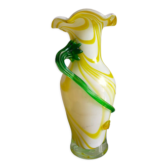 Vase en verre jaune et vert