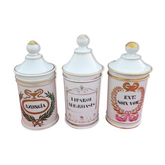 Set de 3 pots a pharmacie ancien en porcelaine de Paris