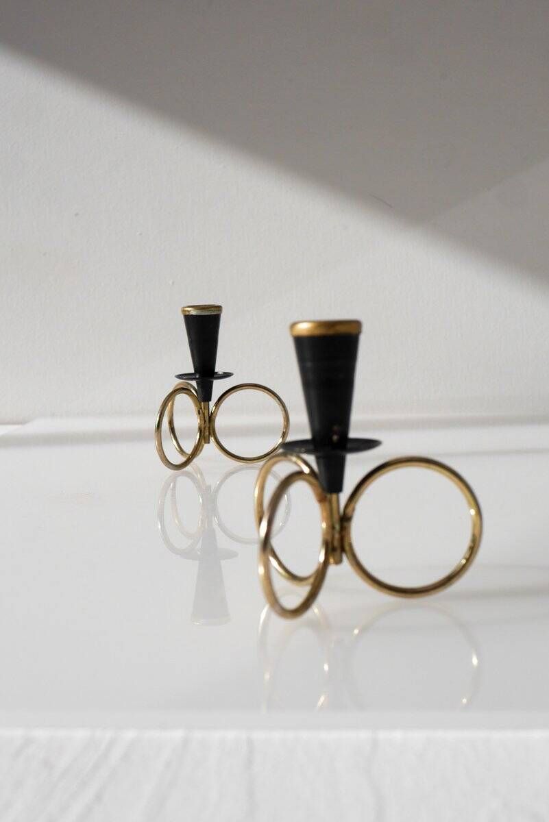 Mid-century modern metal candlestick holders by Gunnar Ander for Ystad Metal, Sweden, set of 2