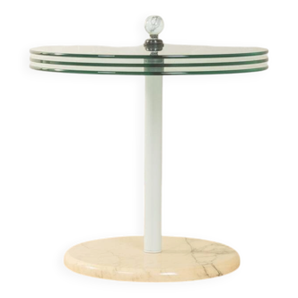 Sculptural side table from the 1980s with swiveling glass plates and a solid marble base