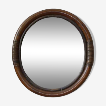 Miroir en bambou ovale, 60's.