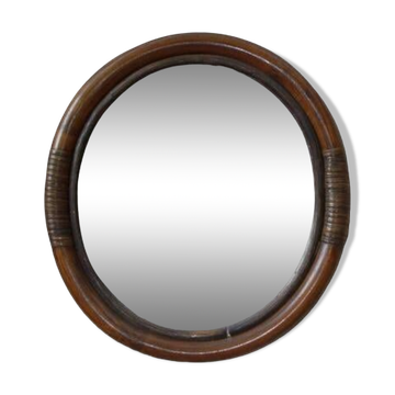 Miroir en bambou ovale, 60's.