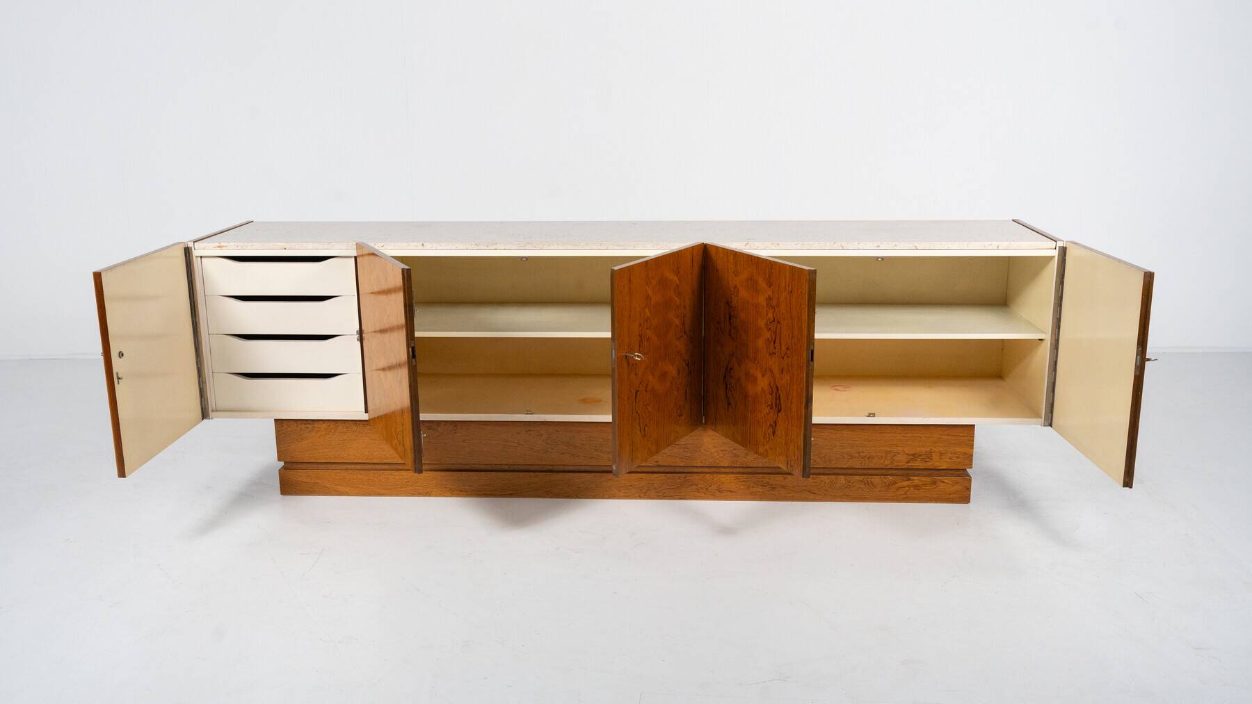 Mid-Century Modern Sideboard, Wood and Travertine, 1970s