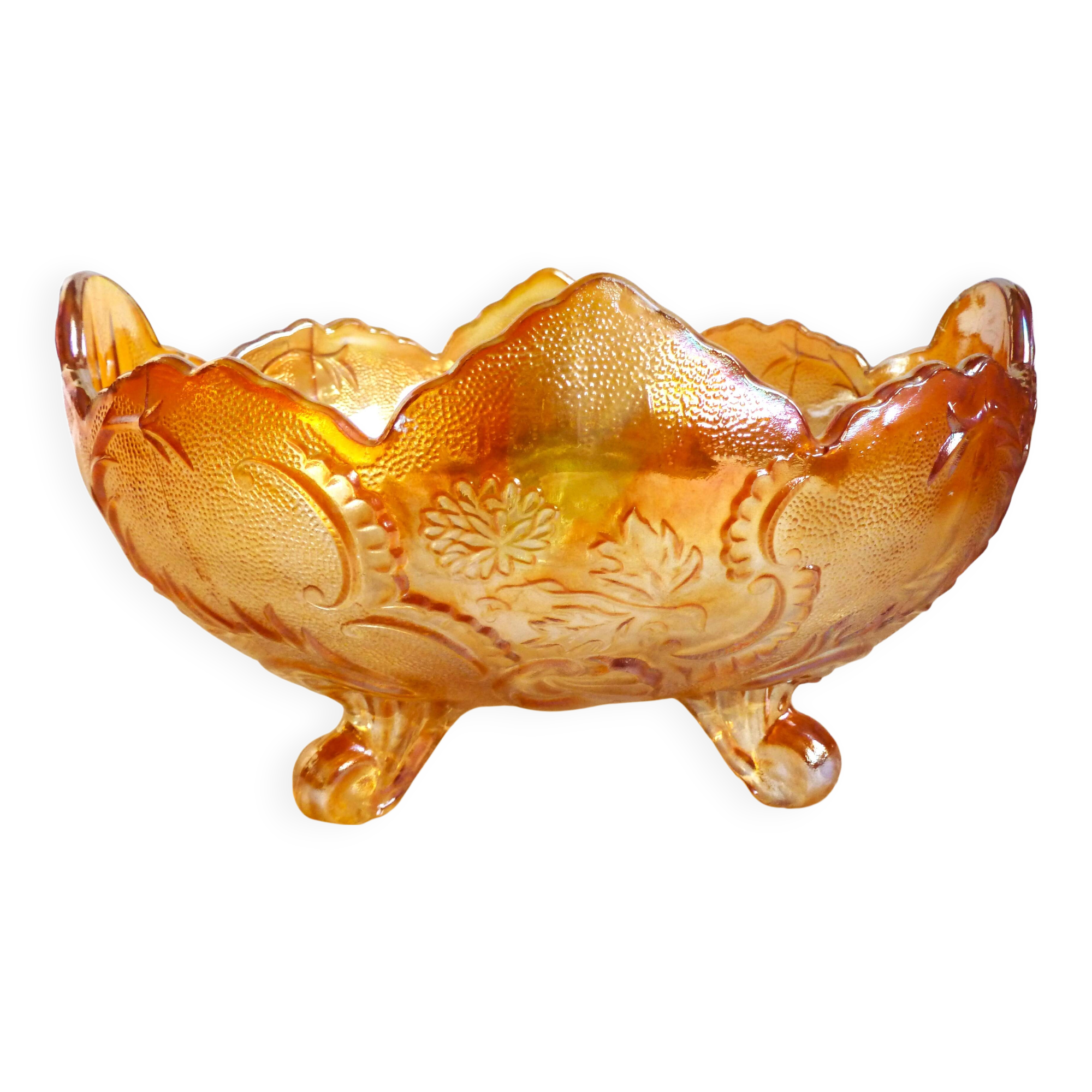Glass fruit basket, Inwald Carnival molded glass bowl.