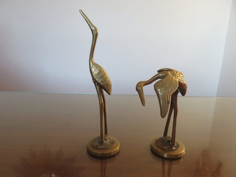 Pair of herons in brass 70s
