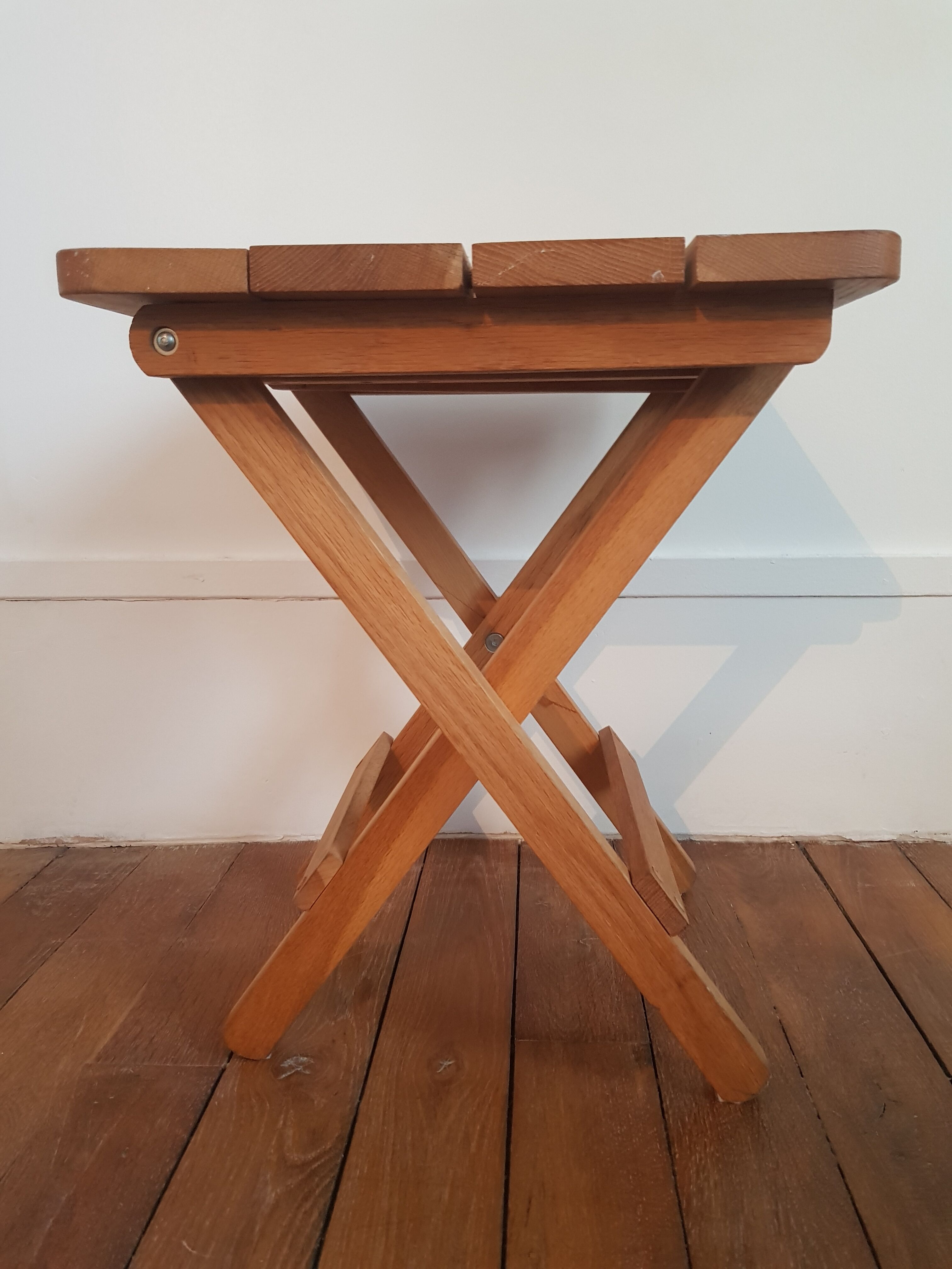 Folding stool made of solid wood