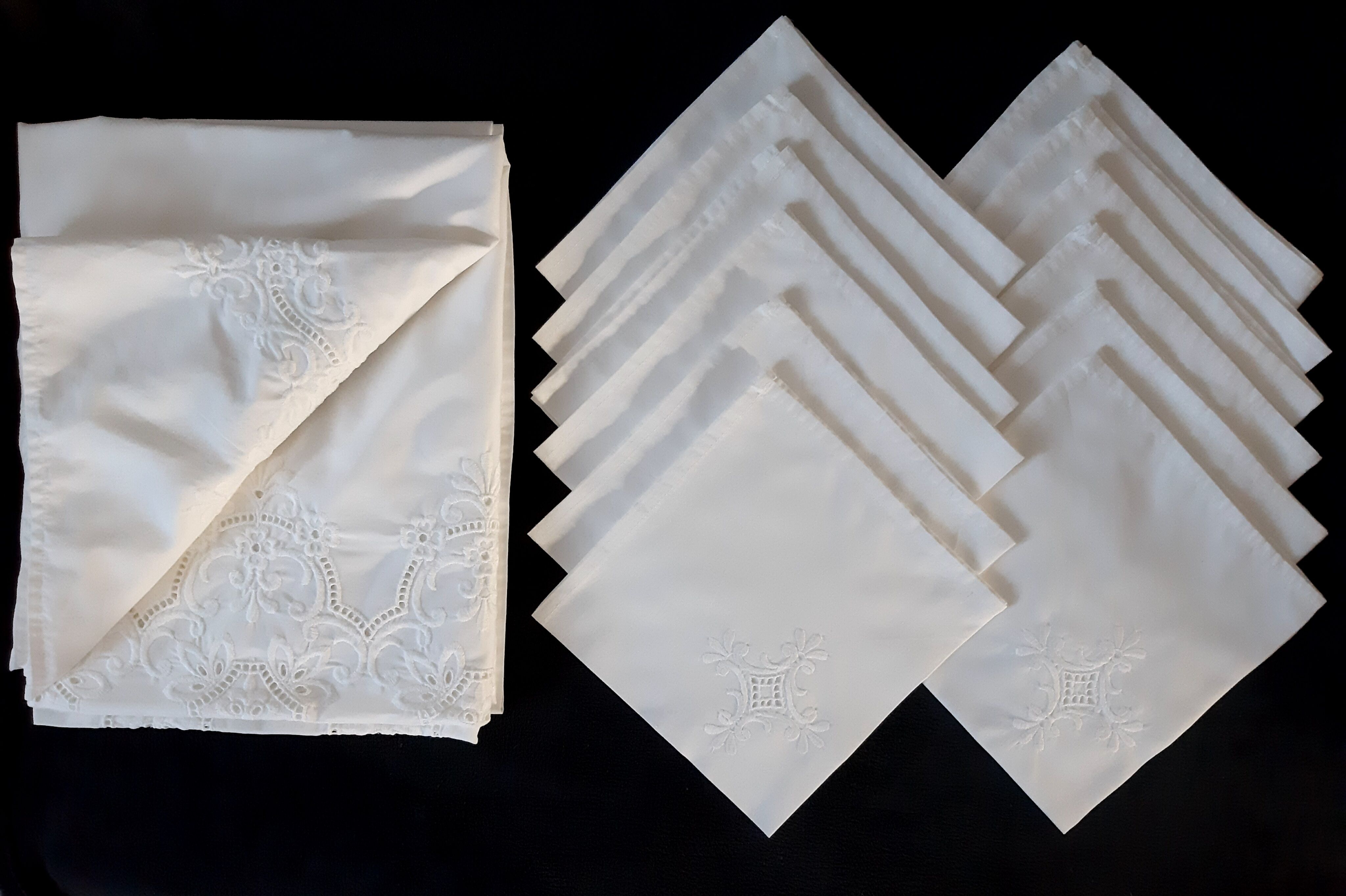 Embroidered tablecloth and 12 towels
