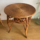 VINTAGE RATTAN SIDE TABLE PEACOCK PATTERN