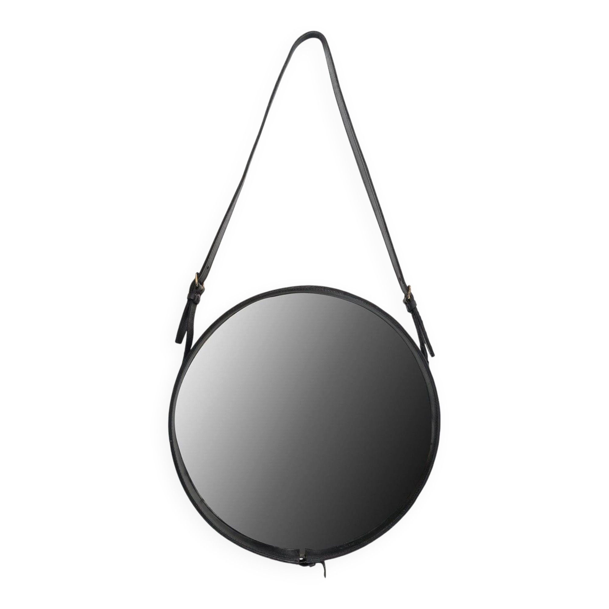 Leather strap mirror attributed to Jacques Adnet, France, 1950s.