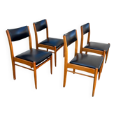 Set of 4 vintage Scandinavian chairs from the 60s in beech and skai