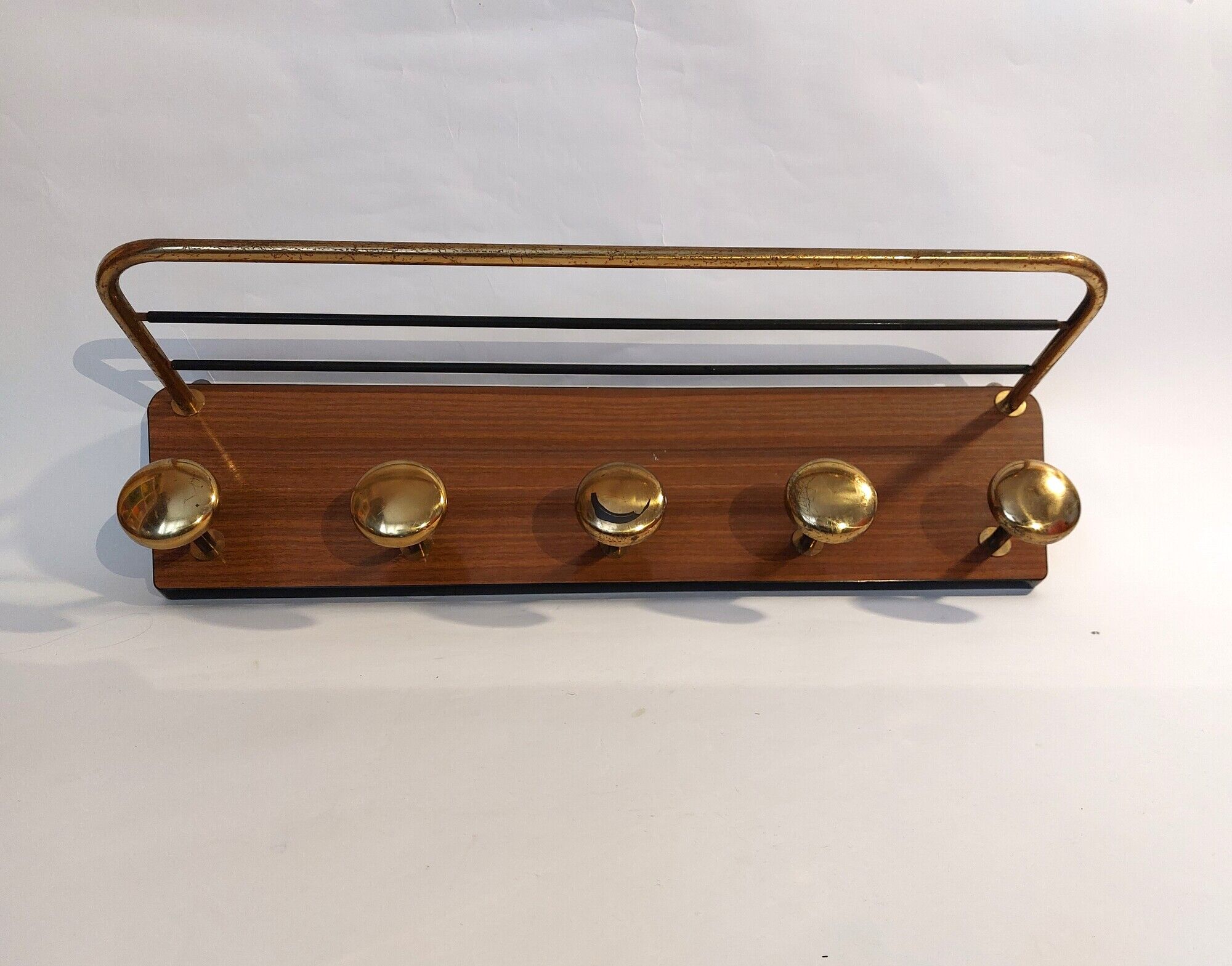 Wall coat rack gilded brass and formica 1960 vintage