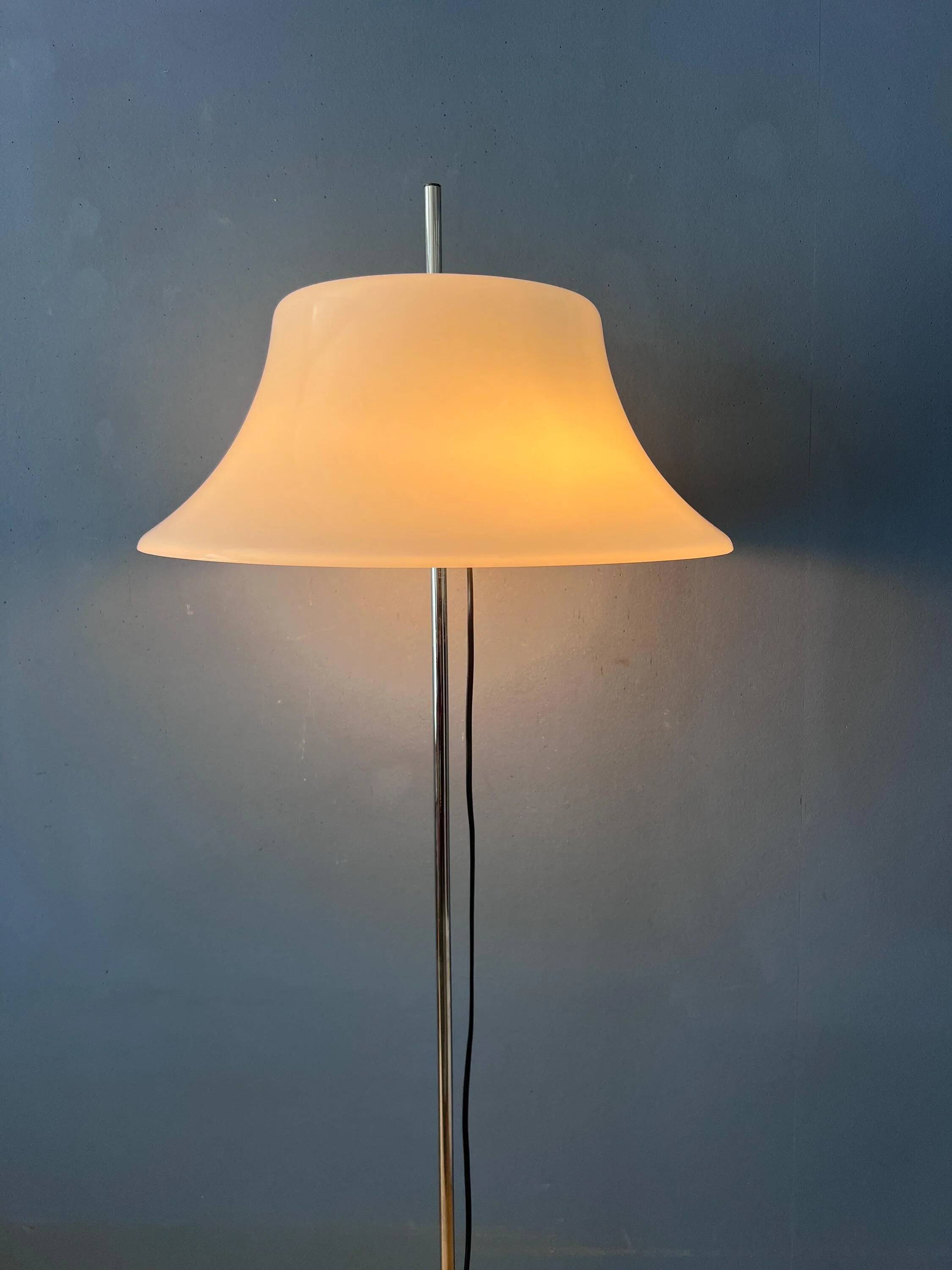 Vintage Space Age floor lamp with white plexiglass UFO shade.