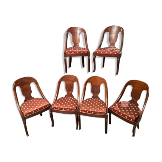 Suite of 6 gondola chairs in solid mahogany period early nineteenth Restoration