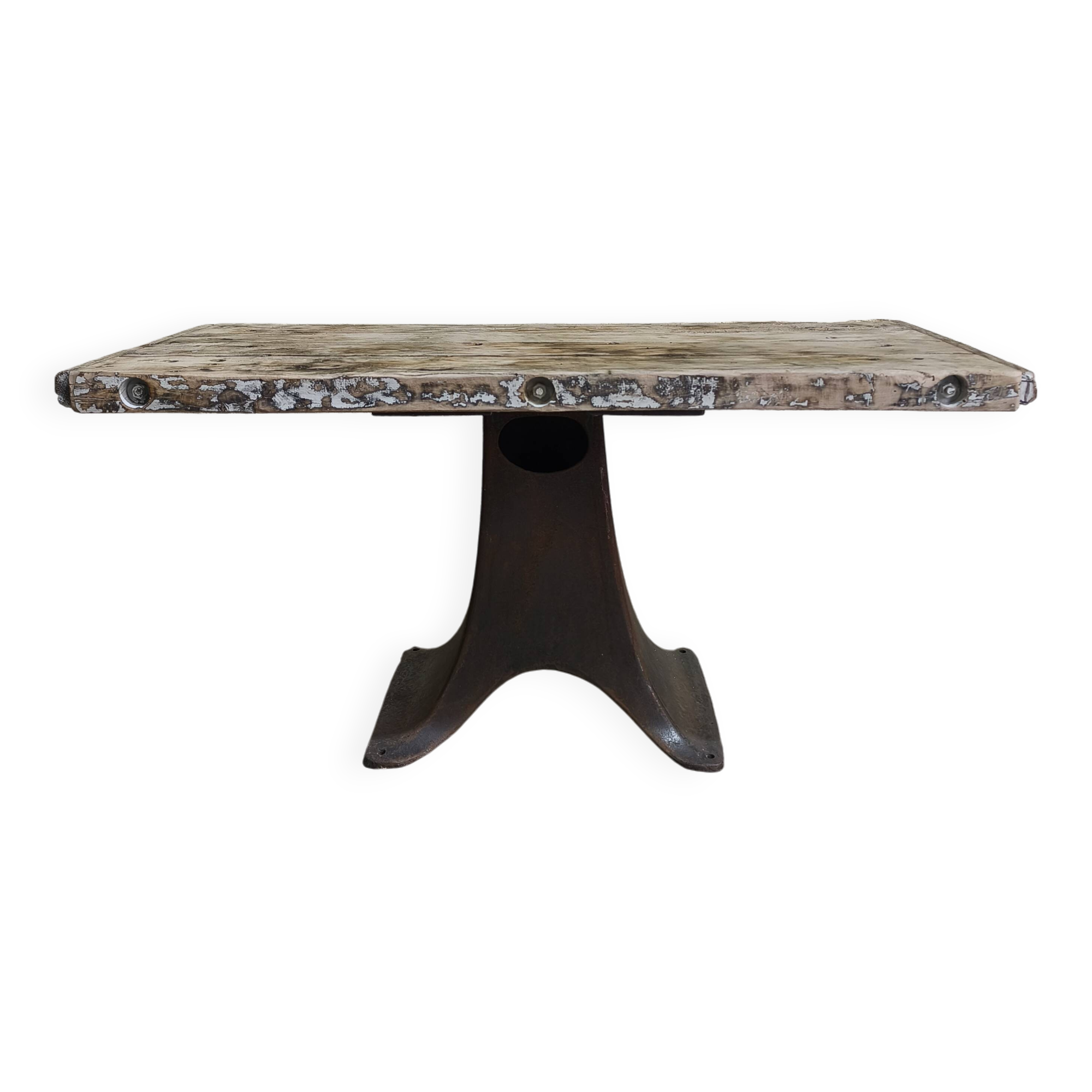 Solid oak coffee table with industrial cast iron legs