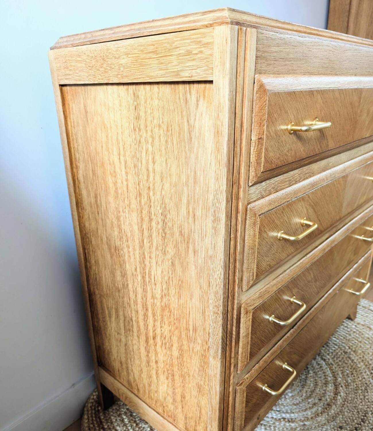 Vintage oak chest of drawers with compass feet
