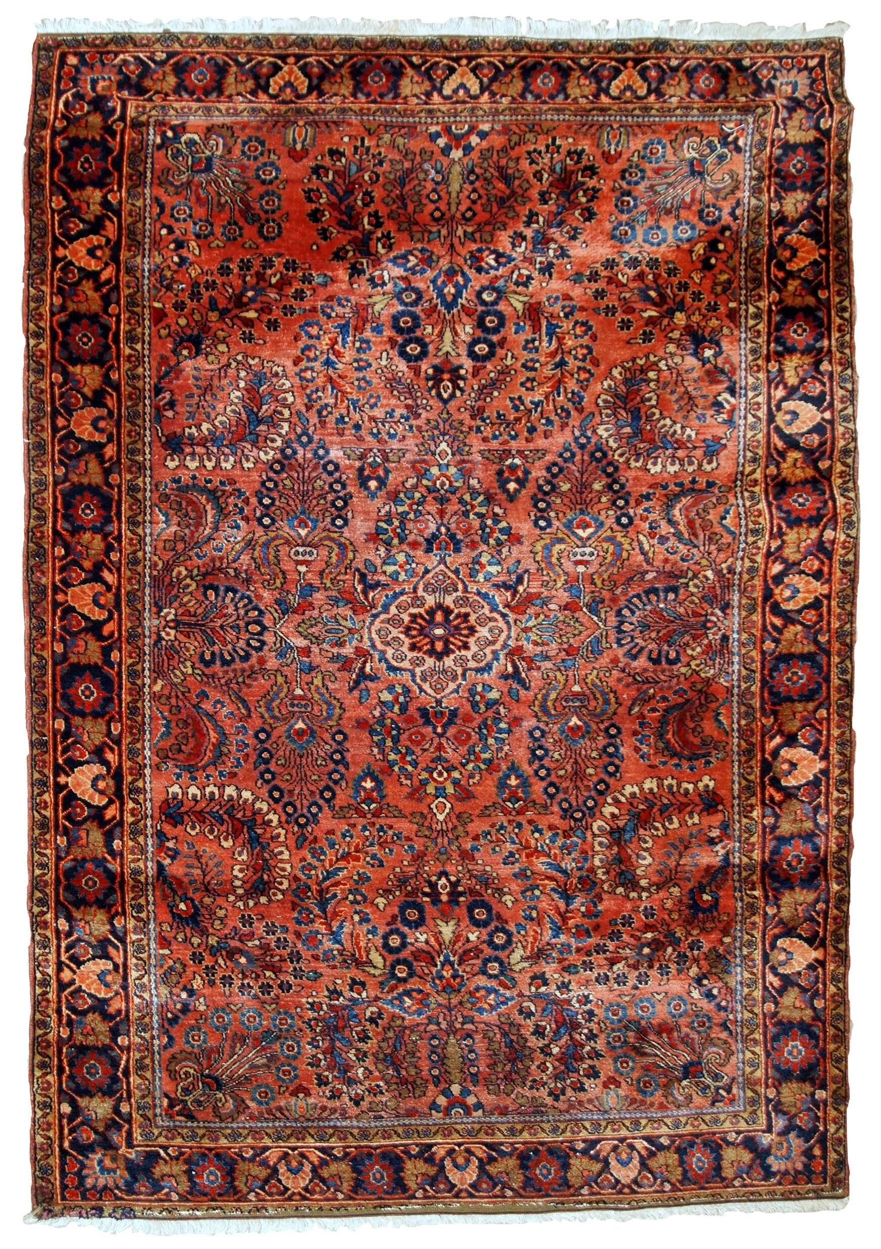 Handmade antique Persian Sarouk rug 4.1' x 6.5' (125cm x 198cm) 1920s - 1B789