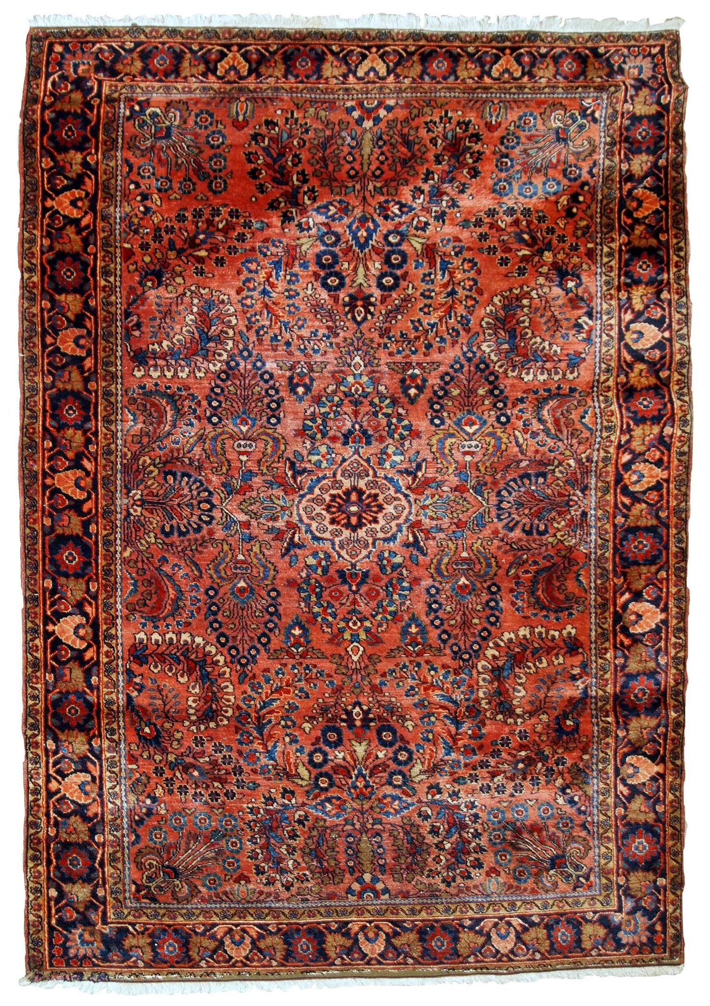 Handmade antique Persian Sarouk rug 4.1' x 6.5' (125cm x 198cm) 1920s - 1B789