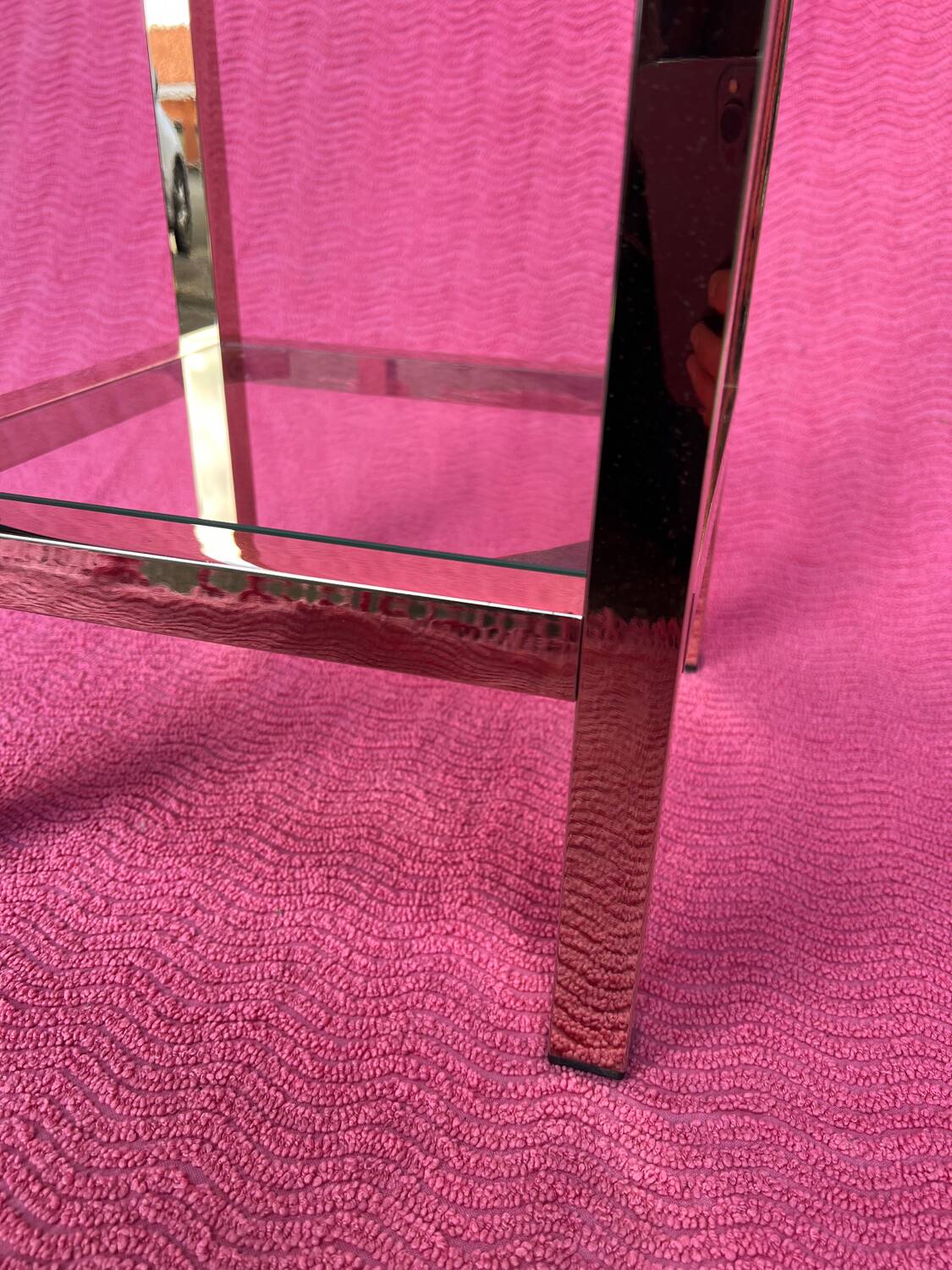 VINTAGE 1970 COFFEE TABLE SQUARE GOLD BRIGHT TUBE SQUARE 2 PLATTERS